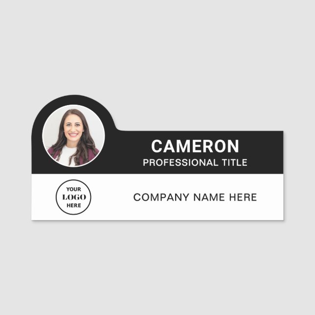 Modern Photo Company Logo Black Magnetic Name Tag (Front)