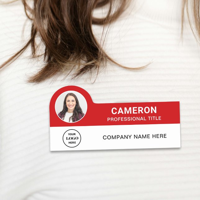 Modern Photo Company Logo Red Magnetic Name Tag (Creator Uploaded)
