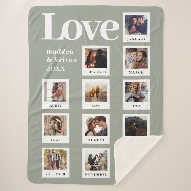 Modern Photo Couple Love Valentines Day Sage Green Sherpa Blanket (Front)