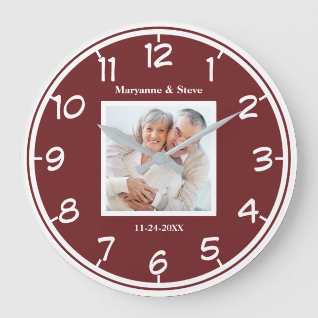 Modern Photo Couples Wedding Anniversary Large Clock (Front)