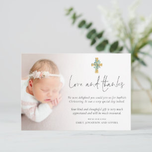 Modern Photo Cross Christening Baptism Love Thanks Card