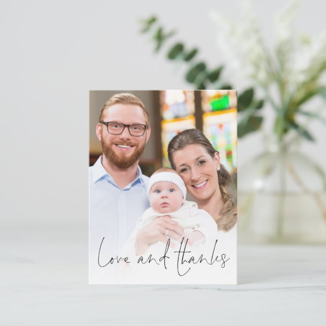 Modern Photo Cross Christening Baptism Love Thanks Postcard (Standing Front)