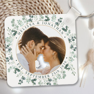Modern Photo Custom Eucalyptus Greenery Wedding  Key Ring