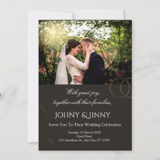 Modern photo customizable black wedding invitation