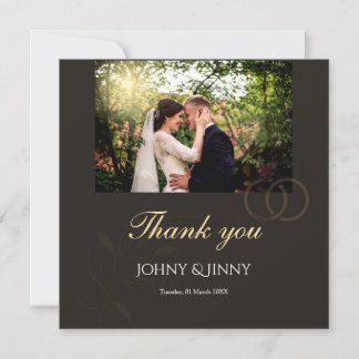 Modern photo customizable black wedding thank you card