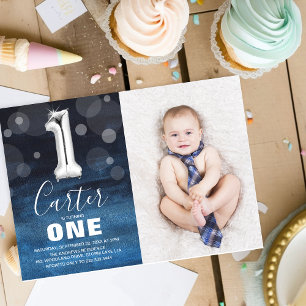 Modern Photo Cute Boy’s 1st Birthday Invitation