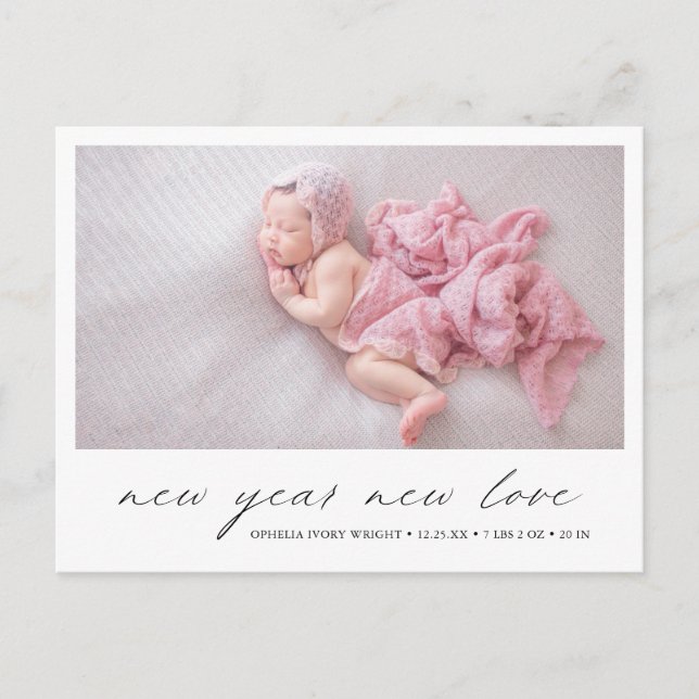 Modern Photo Cute Holiday Birth Announcement Postcard (Front)