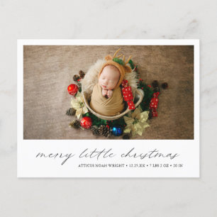 Modern Photo Cute Holiday Christmas Birth Announcement Postcard