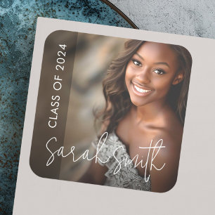 Modern photo dark overlay graduation square sticker