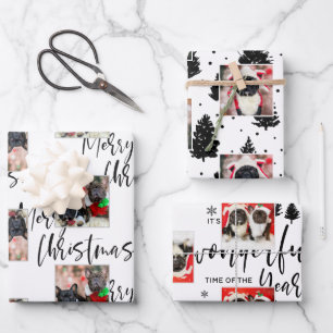 Modern Photo Dog Black White Typography Christmas Wrapping Paper Sheet