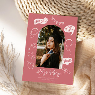 Modern Photo Doodle Graduation Blush Pink Announcement