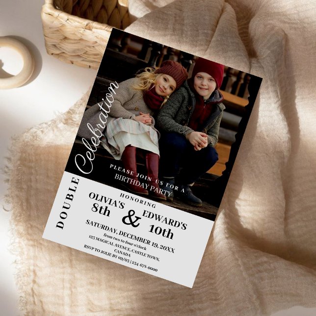 Modern Photo Double Celebration Birthday  Invitation (Creator Uploaded)