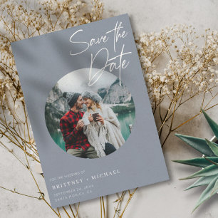 Modern Photo Dusty Blue Save The Date