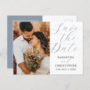 Modern Photo Dusty Blue Save the Date Wedding Announcement Postcard