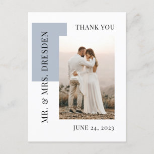 Modern Photo Dusty Blue Wedding Thank You Postcard