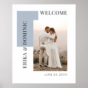 Modern Photo Dusty Blue Welcome Wedding Sign