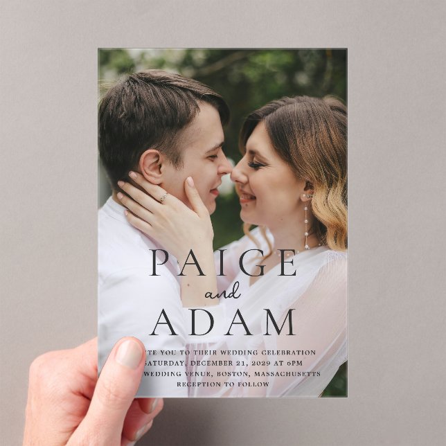 Modern Photo Editorial Wedding Acrylic Invitations (Insitu (Handheld))