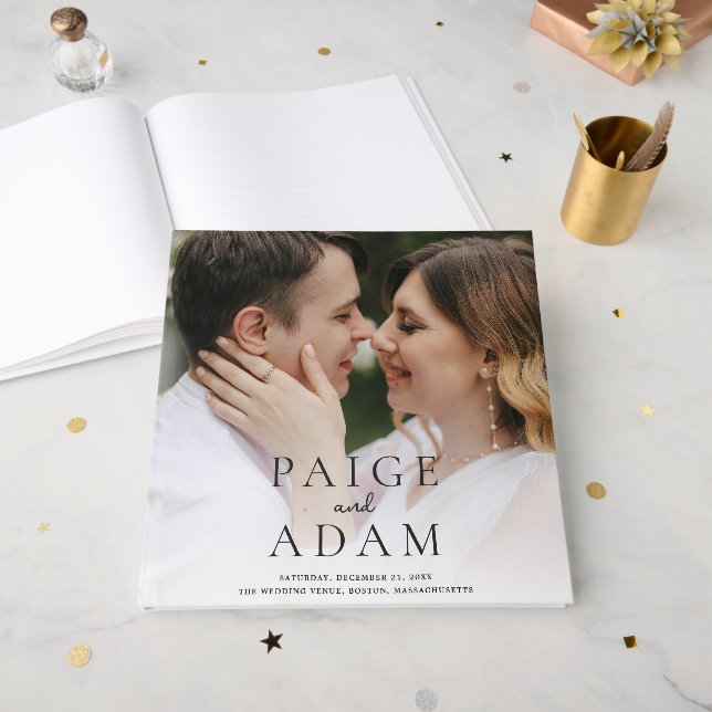 Modern Photo Editorial Wedding Guest Book (Front Open)