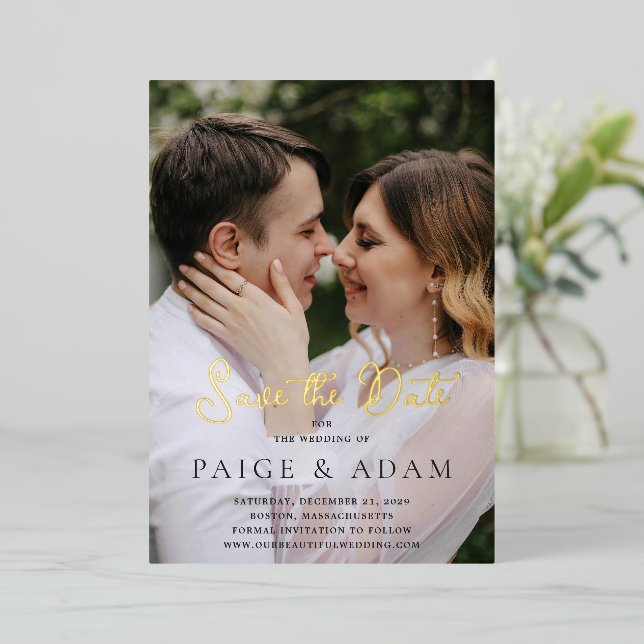 Modern Photo Editorial Wedding Save the Date (Standing Front)