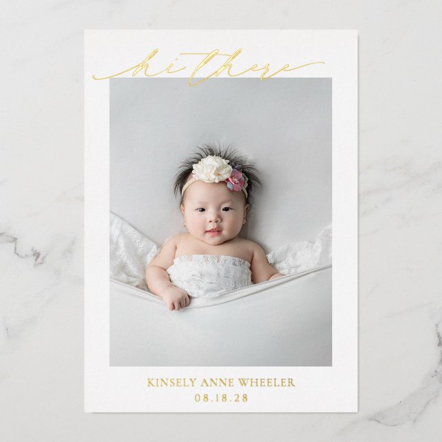 Modern Photo Elegant Birth Foil Announcement  (Front)