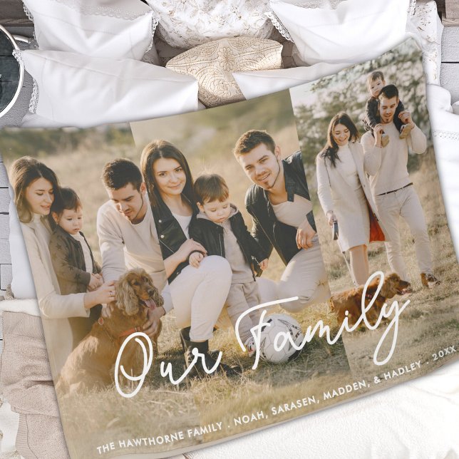 Modern Photo Elegant Family Script Collage Fleece Blanket (Creator Uploaded)