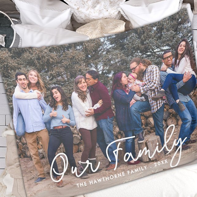 Modern Photo Elegant Family Script Typography Text Fleece Blanket (Creator Uploaded)