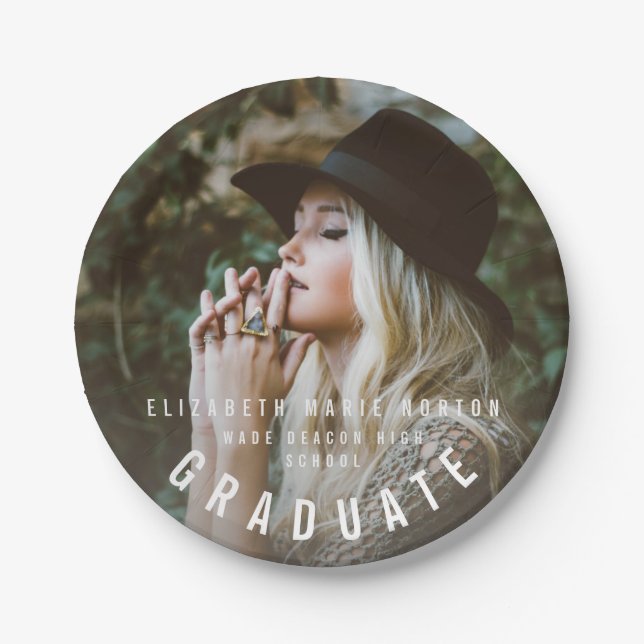 Modern photo elegant graduation paper plates (Front)
