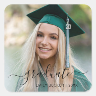 Modern Photo Elegant Graduation Square Sticker