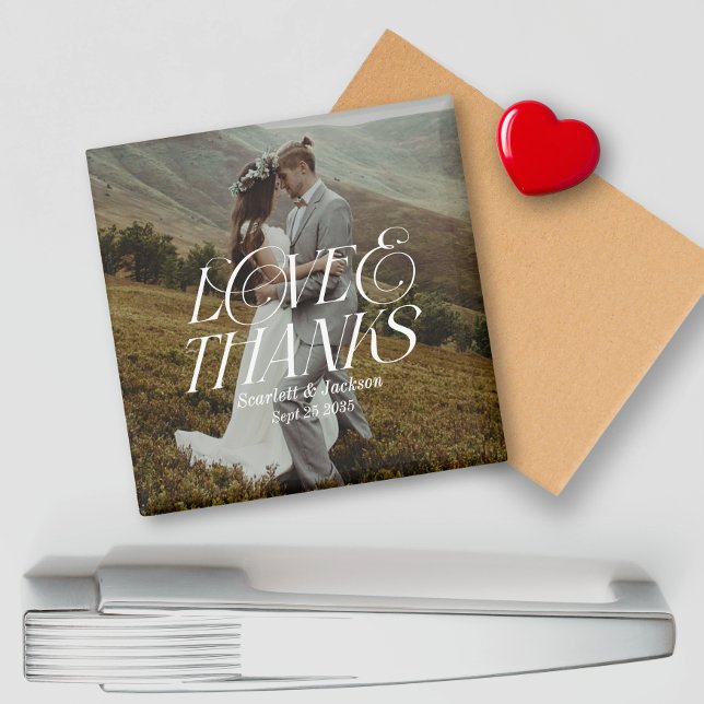 Modern Photo Elegant Love and Thanks Wedding Magnet (Creator Uploaded)