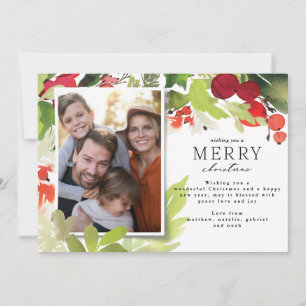 Modern photo elegant red and green Christmas Holiday Card