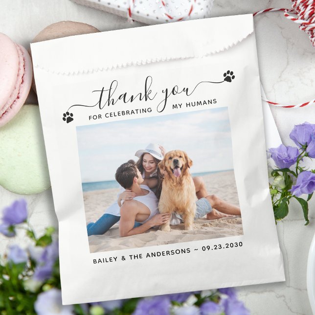 Modern Photo Elegant Script Thank You Pet Wedding Favour Bags (Creator Uploaded)
