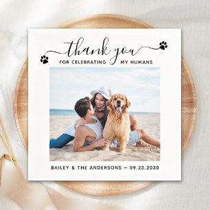 Modern Photo Elegant Script Thank You Pet Wedding Napkin