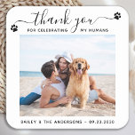 Modern Photo Elegant Script Thank You Pet Wedding Square Paper Coaster<br><div class="desc">Thank You for celebrating my humans! Add the finishing touch to your wedding with these cute custom photo wedding coasters . Perfect for your wedding after party and reception, and as wedding favours for your guests. Customise these photo dog wedding coasters with your favourite wedding photo, dog of honours photo,...</div>