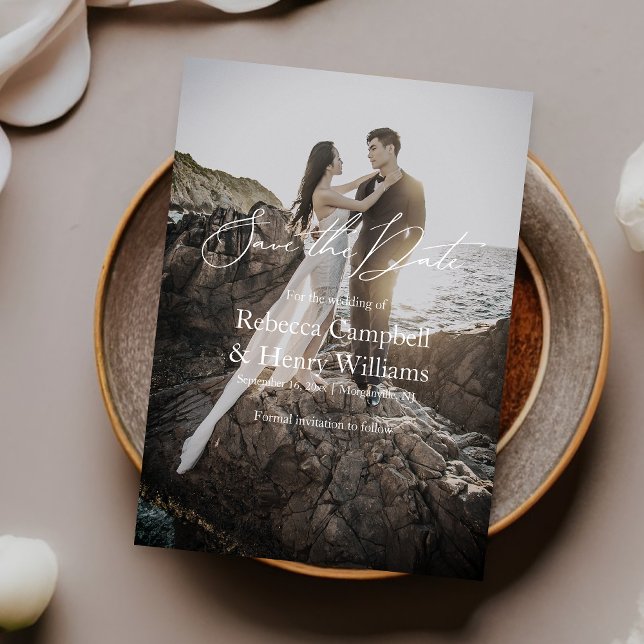 Modern Photo Elegant Script Wedding Save the Date Invitation (Make your special day unforgettable with our beautifully designed Save the Date photo invitation.)