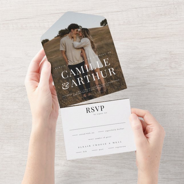 Modern Photo Elegant Stylish RSVP Wedding  All In One Invitation (Tearaway)