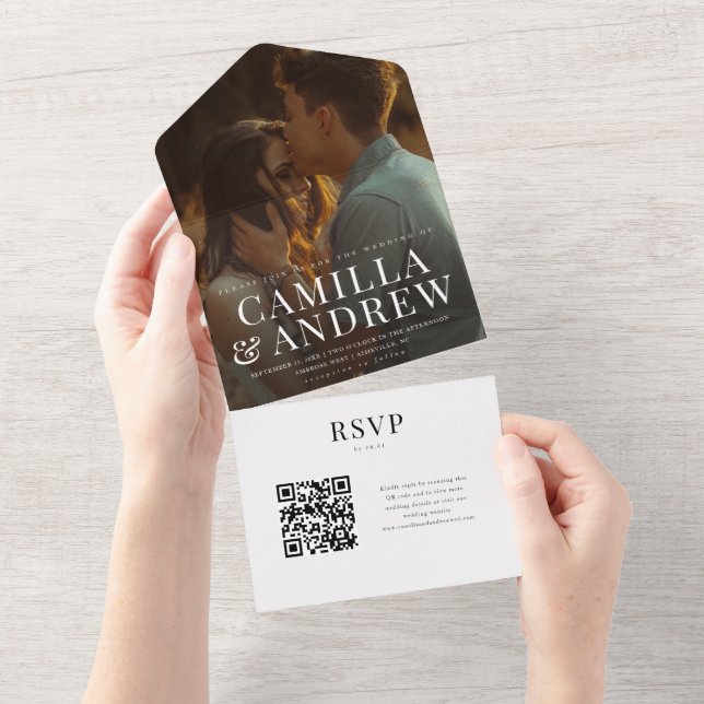 Modern Photo Elegant Stylish RSVP Wedding All In One Invitation (Tearaway)