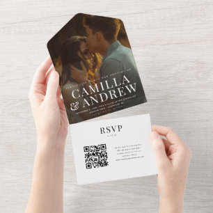 Modern Photo Elegant Stylish RSVP Wedding All In One Invitation
