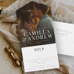Modern Photo Elegant Stylish RSVP Wedding All In One Invitation<br><div class="desc">A modern type overlay with large names and a full bleed photo are the features on this all in one wedding invitation with tear off response card.</div>