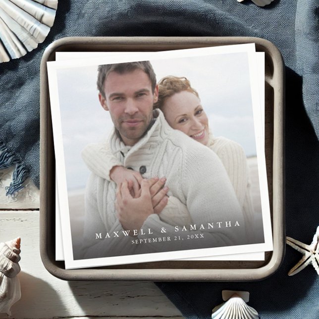 Modern Photo Elegant Wedding Napkins (Wedding napkins personalized with your photo, names and wedding date. )