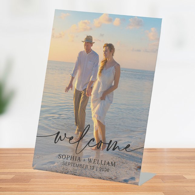 Modern Photo Elegant Wedding Poster Pedestal Sign (Creator Uploaded)