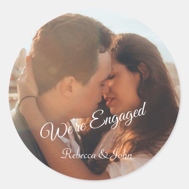 Modern Photo Engagement Party Stickers (Front)