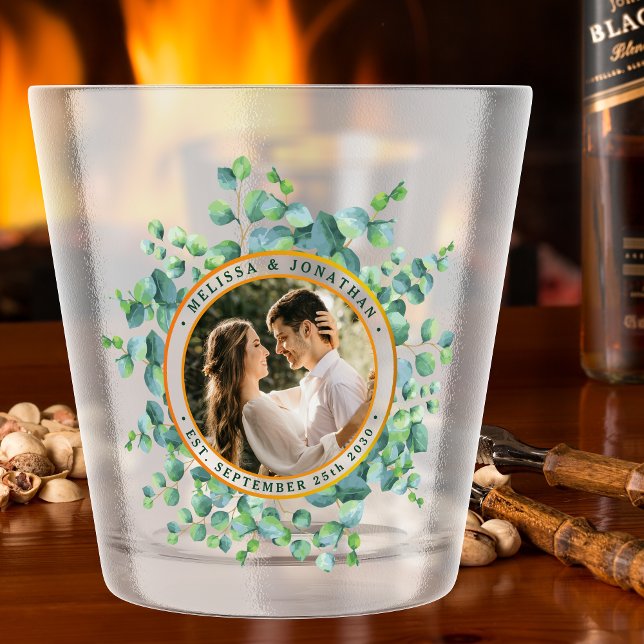 Modern Photo Eucalyptus Greenery Gold Wedding Shot Glass (Creator Uploaded)