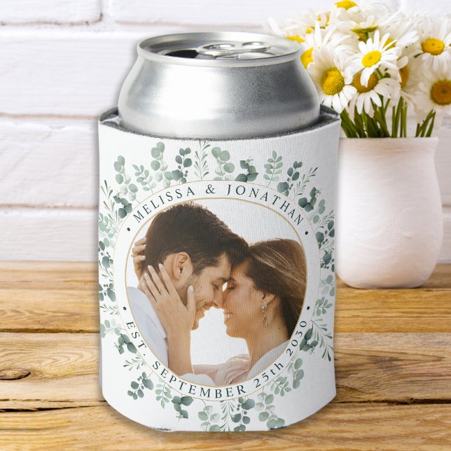 Modern Photo Eucalyptus Personalised Wedding Can Cooler (Creator Uploaded)