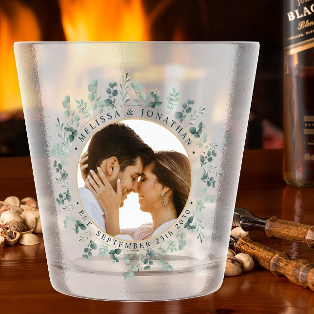 Modern Photo Eucalyptus Personalised Wedding Shot Glass (Creator Uploaded)