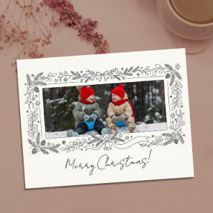 Modern Photo Family Christmas Botanical Border Postcard