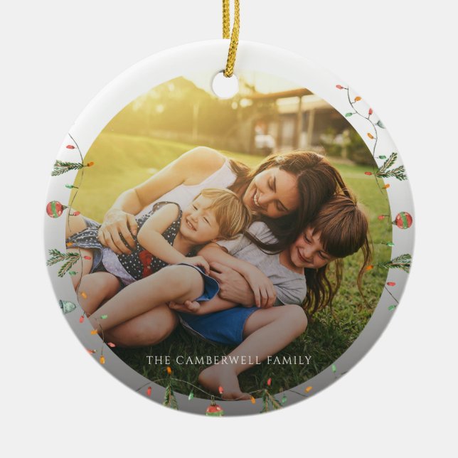Modern Photo Family Christmas Keepsake Custom Ceramic Tree Decoration (Front)