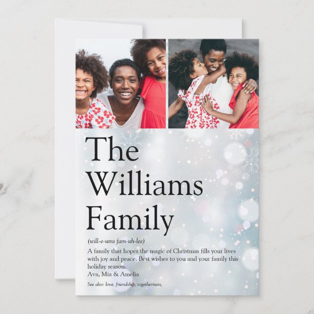 Modern Photo Family Definition Christmas Holiday Card (Front)