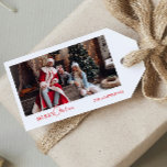Modern Photo Family Portrait Red Christmas Gift Tags<br><div class="desc">Merry Christmas Photo Modern Family Portrait Red Calligraphy and script Gift Tags</div>