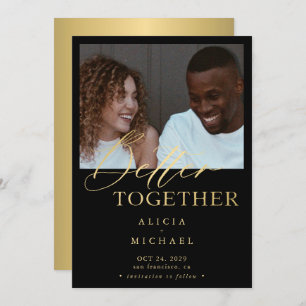 Modern photo faux gold script simple wedding save the date