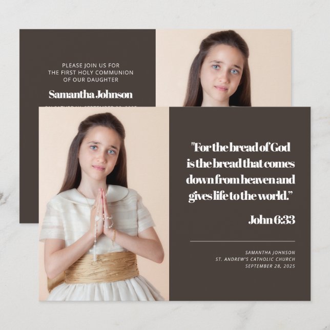 Modern Photo First Holy Communion Quote Invitation (Front/Back)